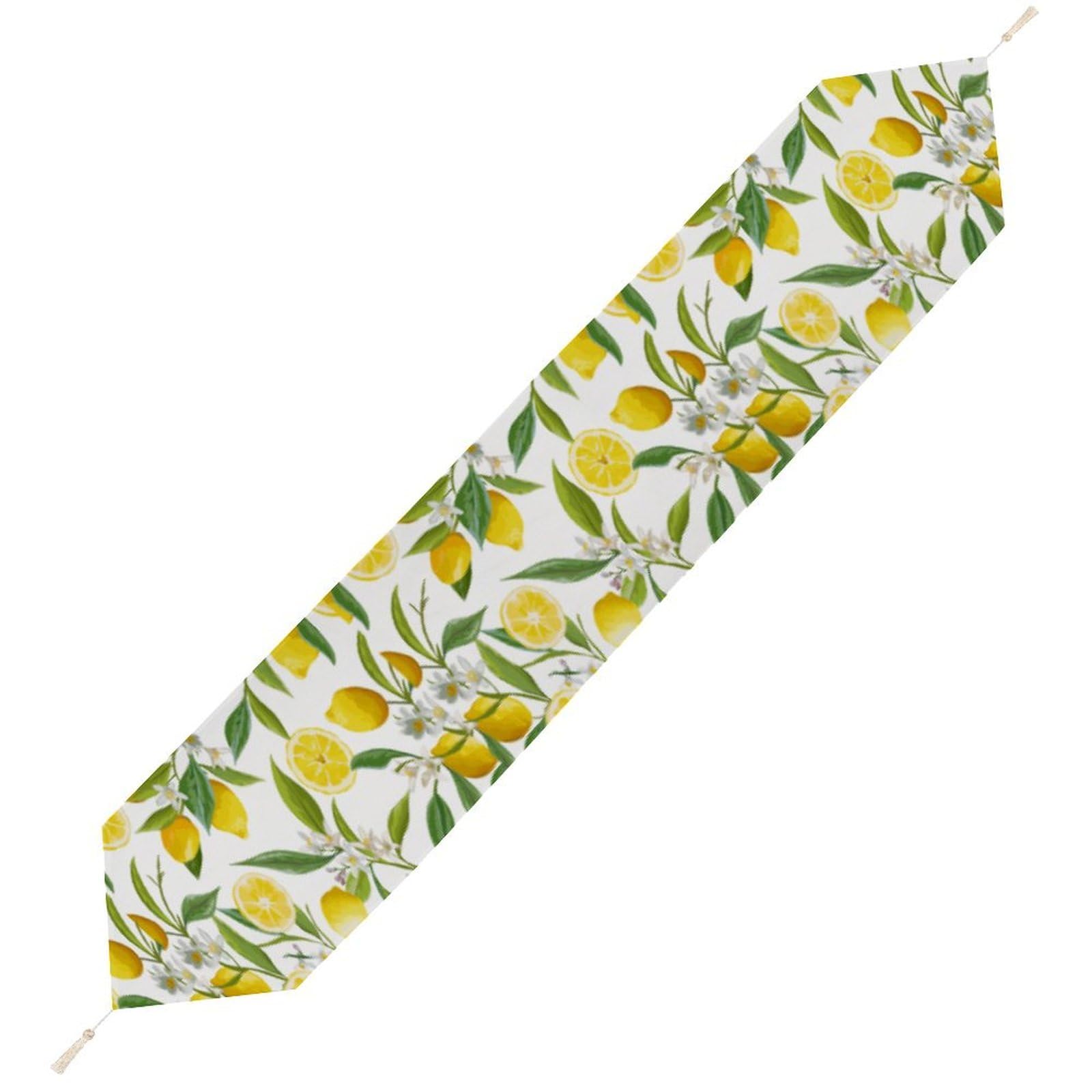 JZemdybill 229*33cm Table Runner with Tassel, Lemon with Flowers And Leaves Table Runner, Table Decoration for Kitchen, Party, Restaurant