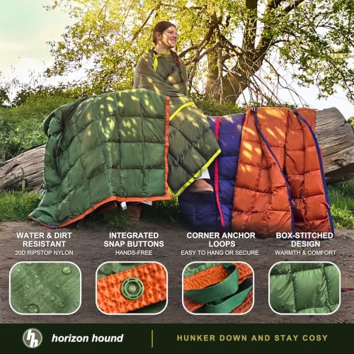 Image of Horizon Hound Puffy Down Camping Blanket - Outdoor Travel Quilt, Blue | Insulated, Lightweight & Warm Gear for Sleep, Camping, Stadium, Hiking & Festivals | Water Resistant, Packable & Compact