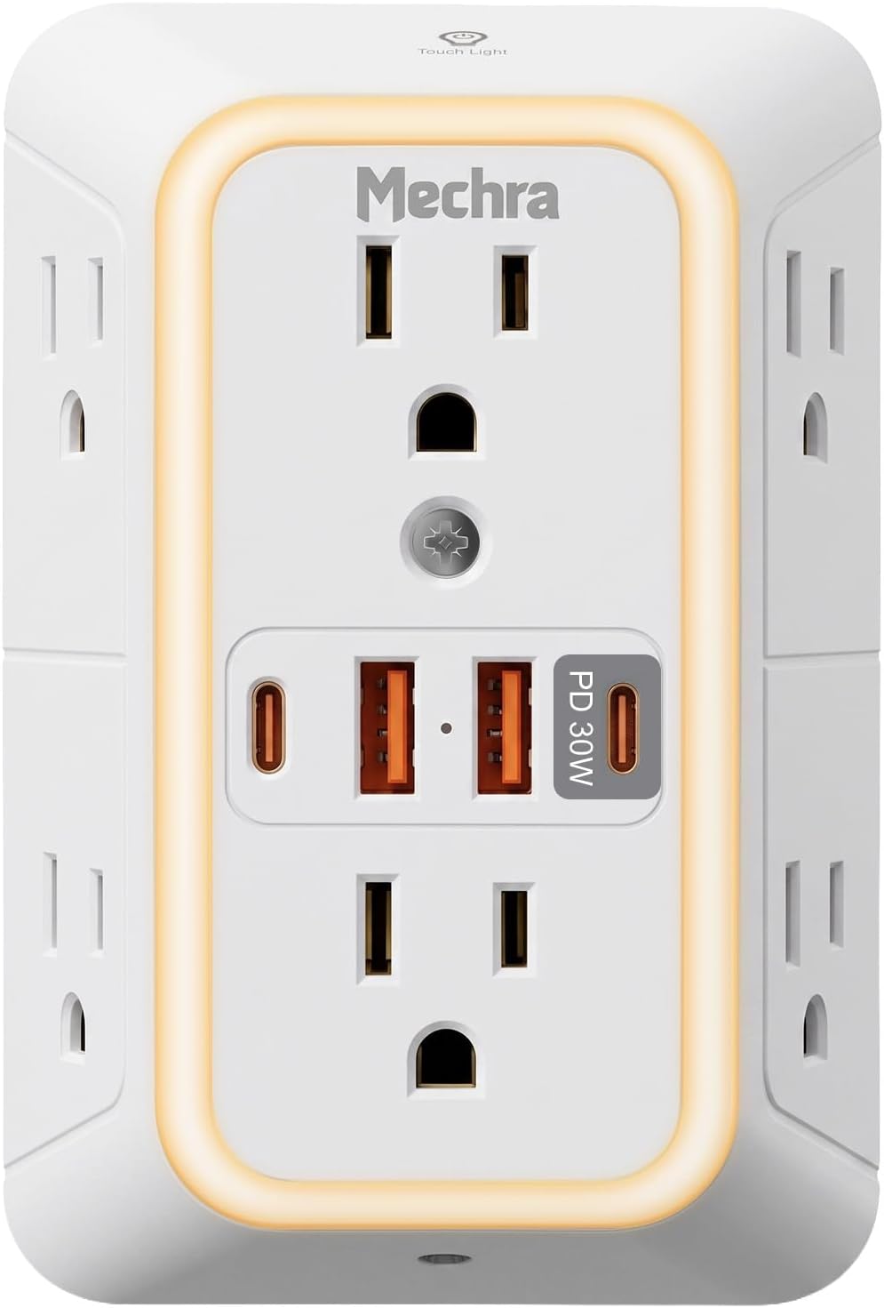 10-in-1 Wall Outlet Extender with 30W PD Fast Charging, Multi Plug Surge Protector (1050J) with Night Light, 6 Wide Spaced AC Outlets, 4 USB Ports, Wall Charger for Home Office Travel