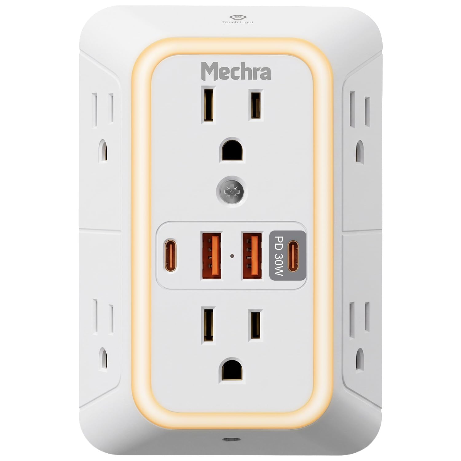 10-in-1 Wall Outlet Extender with 30W PD Fast Charging, Multi Plug Surge Protector (1050J) with Night Light, 6 Wide Spaced AC Outlets, 4 USB Ports, Wall Charger for Home Office Travel