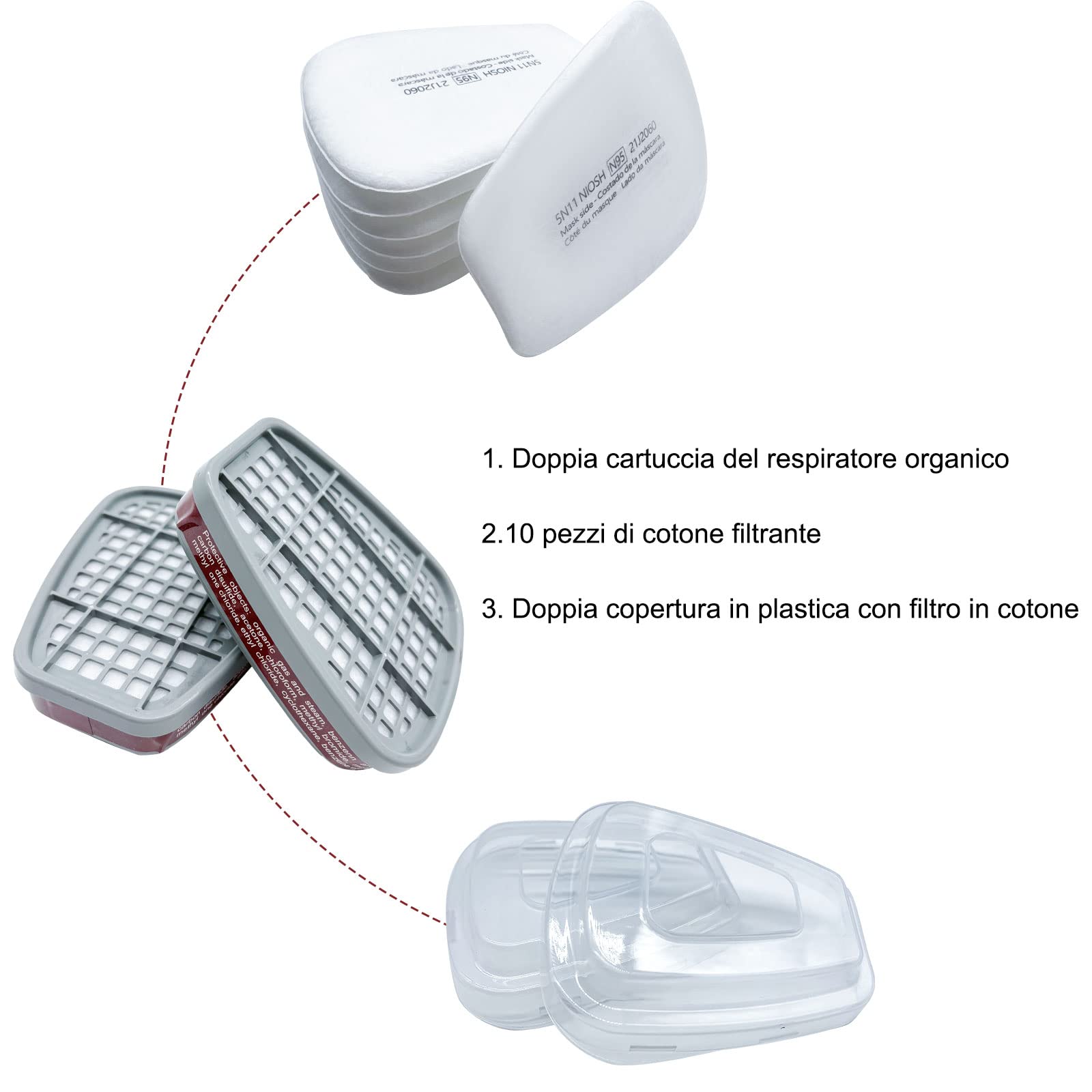 Facemoon Respiratore a Pieno facciale Kit Respiratore Maschera Antigas 18 in 1, Maschera Facciale Riutilizzabile con Filtro in Cotone Sostituibile Per Verniciatura a spruzzo, DIY lavoro, Agricoltura