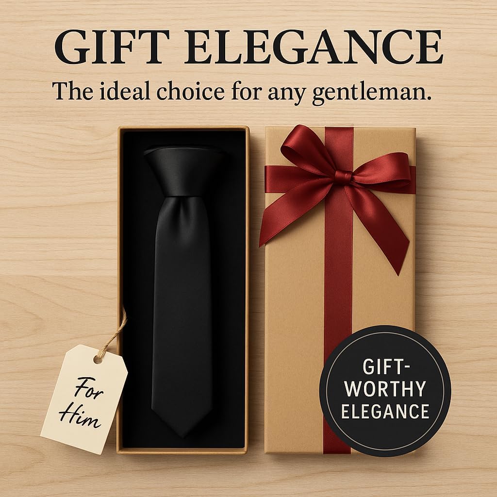 K. Alexander Men's Solid Black Retro Skinny Necktie 1.5" Satin Finish - Formal Slim Tie - Image 6