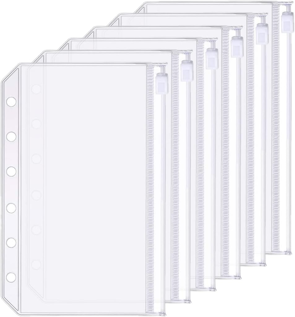 6 Pack A7 6 Holes Binder Zip Pockets Plastic Binder Zipper