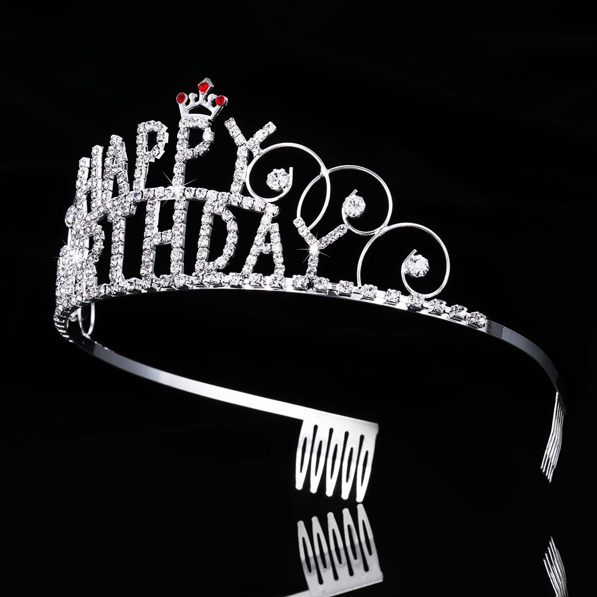 Happy Birthday Crown Tiara Crystal Rhinestone Crown Wedding Hair Comb Bride Tiara for Women