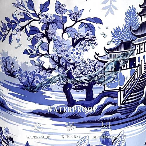 Image of Blue White Porcelain Laundry Basket Oxford Cloth Tote Bag18.9 inchx16.5 inch