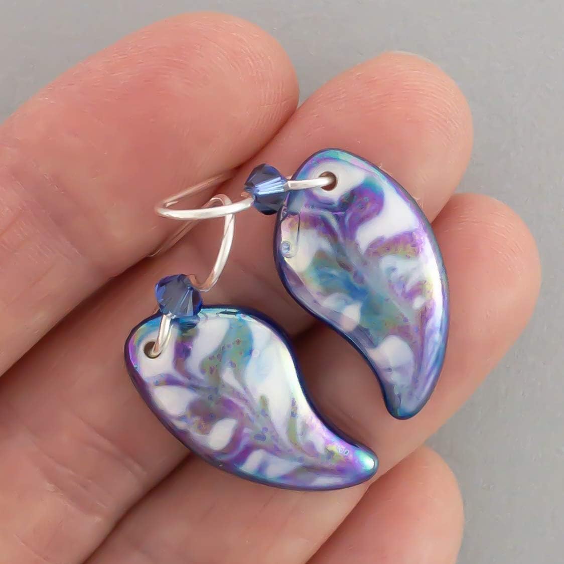 Angel Wing Earrings, Cobalt, Sky Blue, & White, 18th Anniversary Present