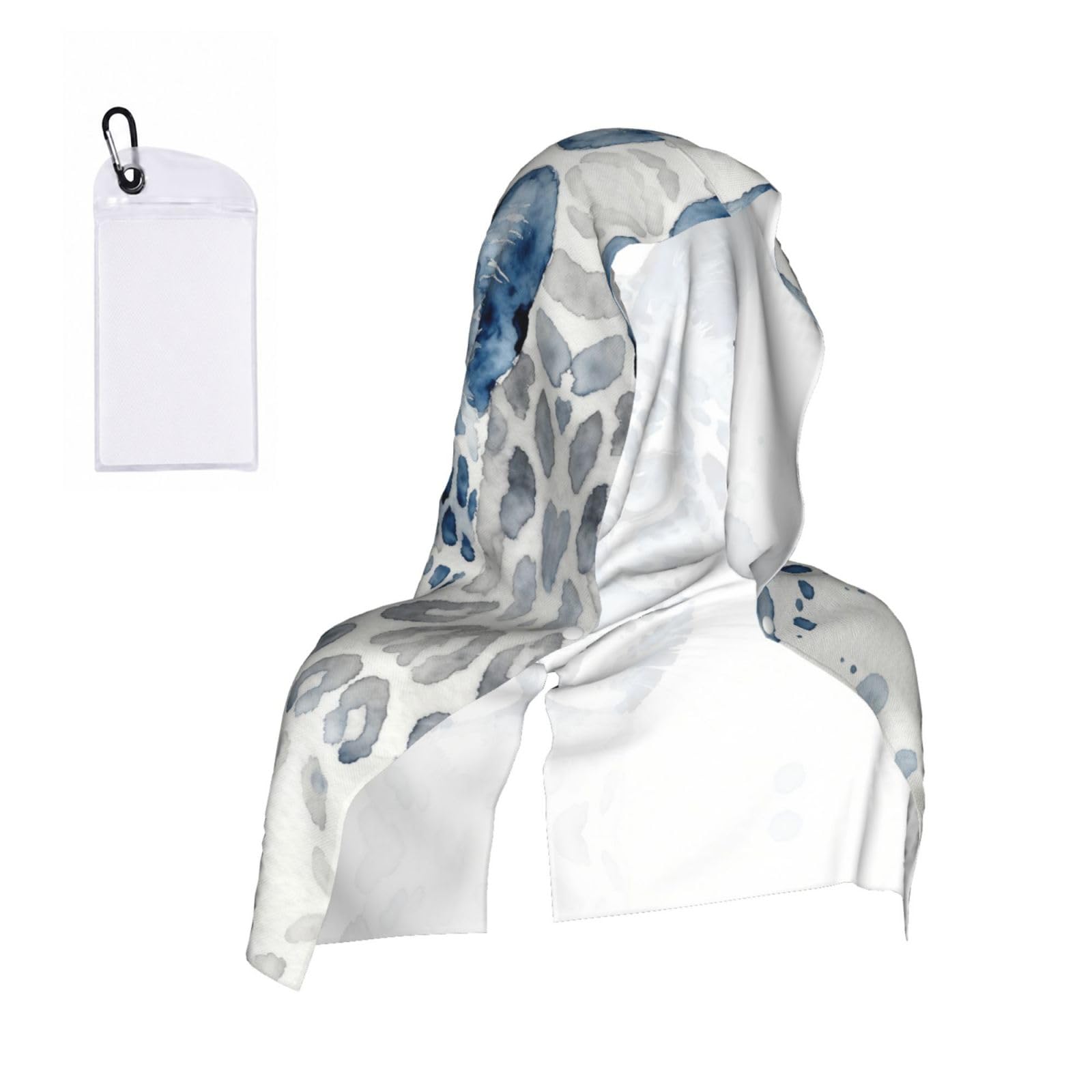 CNTDBU Blue leopard print pattern Cooling Towel Hooded-Instant Chill Neck Cover for Sports, UV Cooling Rag for Running Gym