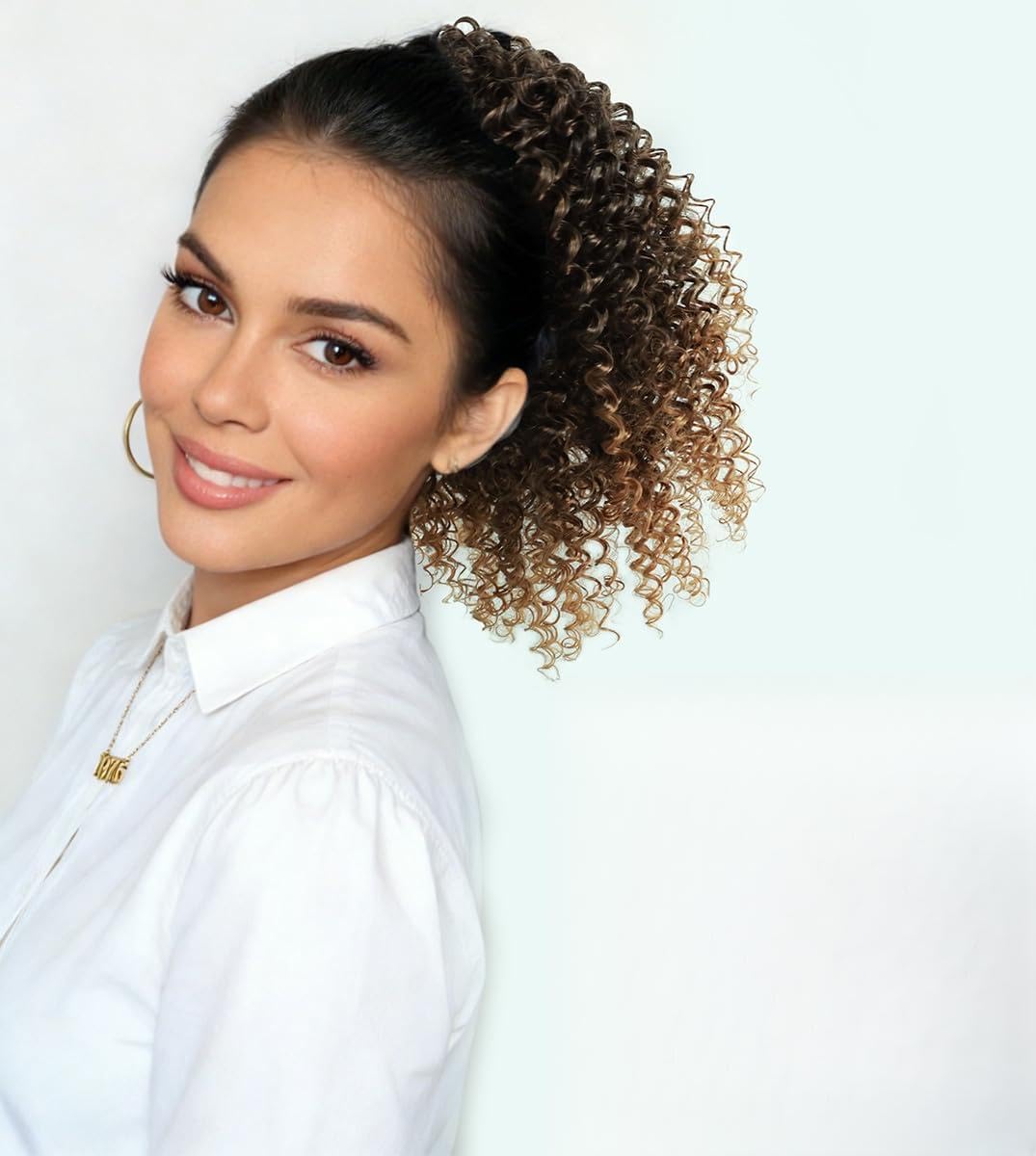 MKJVEN Afro Kinky Curly Drawstring Ponytail Hair Piece 10 Inch Short Curly Ponytail For Black Women Brown Afro With Clips Hair Extension (T30)