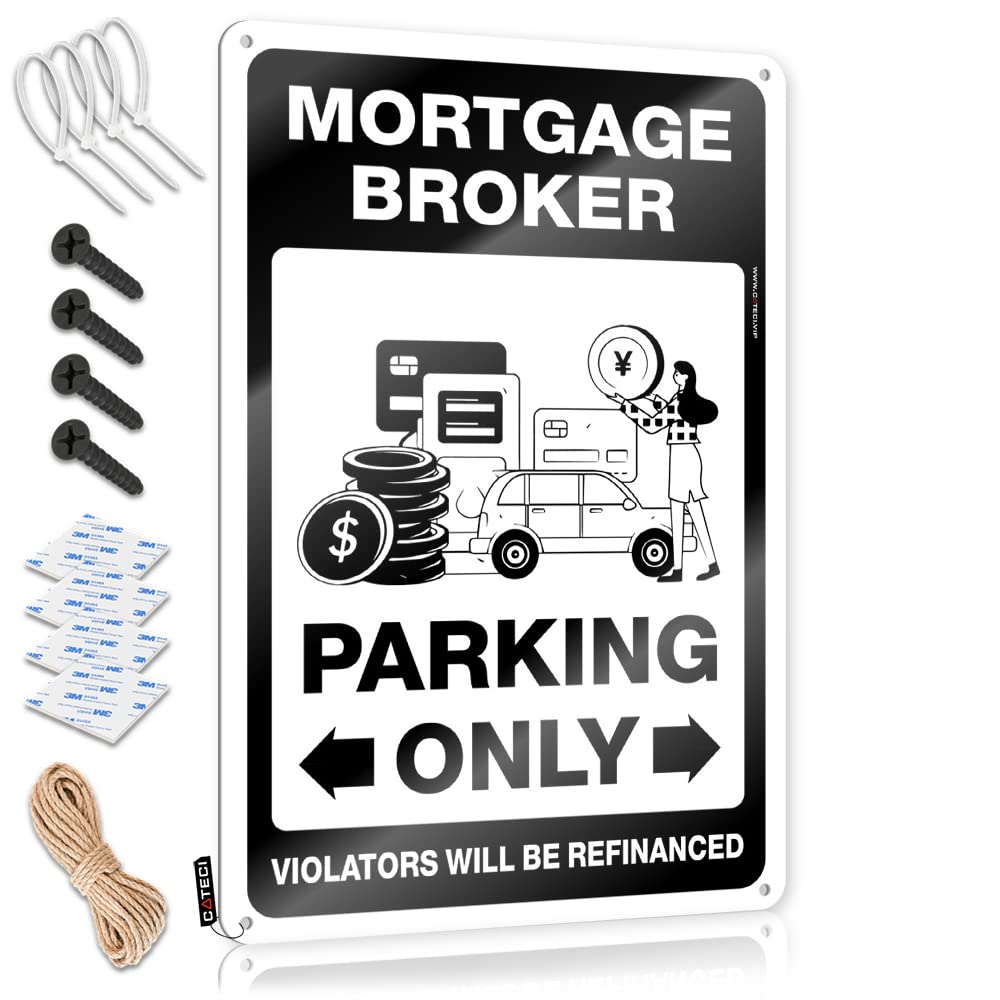 Fzfn Men's Colour Housewarming Rustic Farmhouse Signs - Mortgage Broker Parking Only Rustic Wall Art Reusable Easy Hang For Game Room(20X30cm)