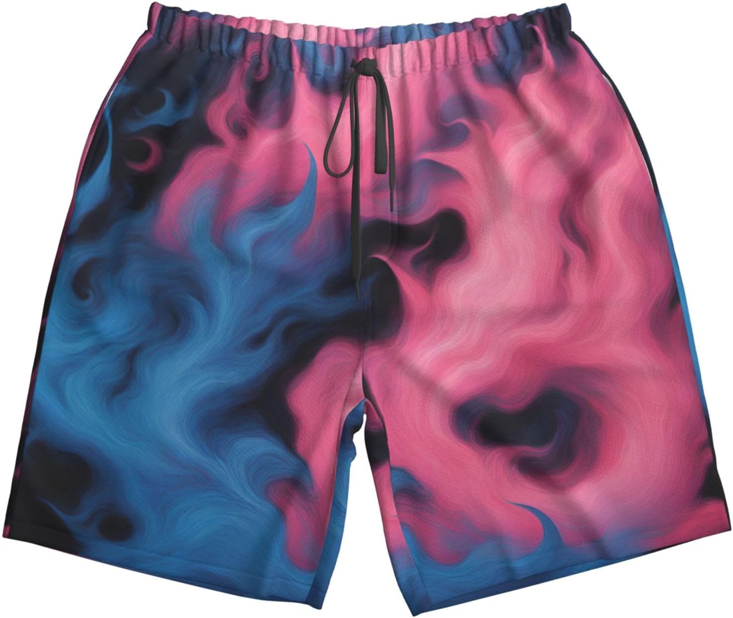 Mens Blue and Pink Fire Print Beach Shorts,Casual Summer Shorts for Men,Quick Dry Polyester