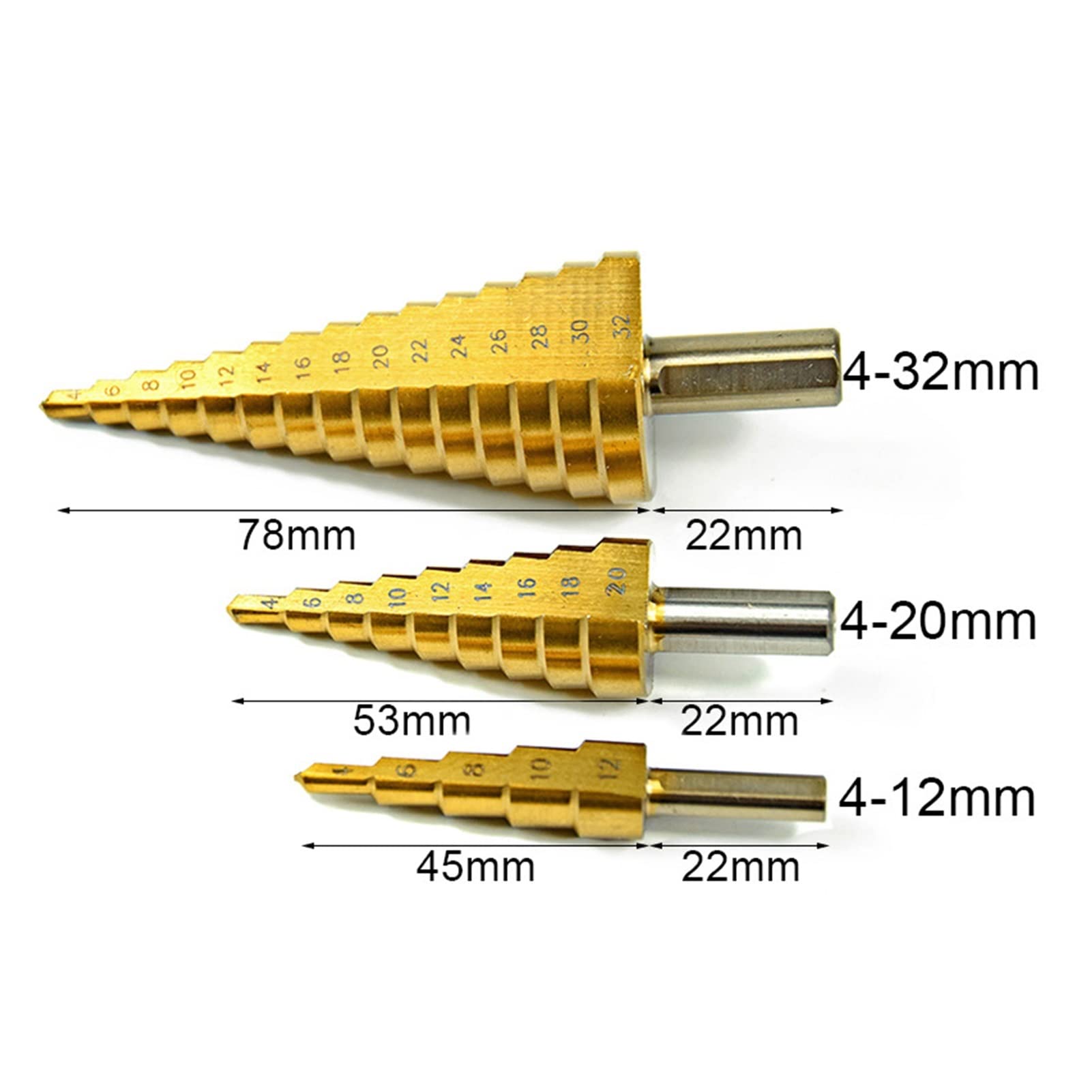 Forage Étape Bits Step foret Triangle Triangle Triangle Triangle 3 pièces HSS 4-1 2mm 4-20mm 4-32mm Foret Bits avec Punch Centre for outils de travail sur bois