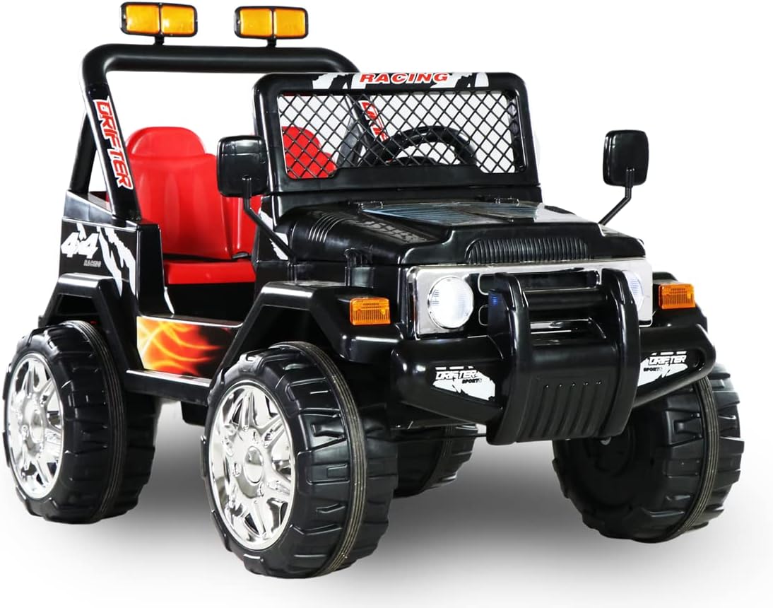 Wrangler Truck - 12v Dual Motor Kids Electric Ride-On Car with Remote Control, MP3 Playback, Aux Cord, Premium Wheels (Black)