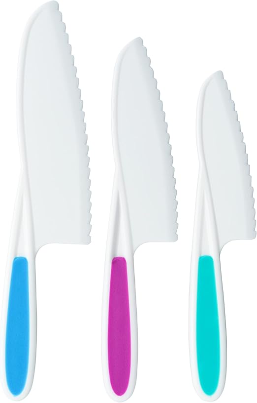 3-Piece Nylon Knife for Kids For Cooking and Cutting Fruits, Veggies & Cake - Perfect Starter tools for Little Hands in the Kitchen - Fun & Safe Lettuce Knife