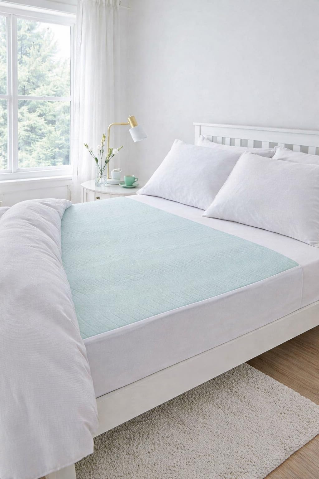 Experience the ultimate protection with this highly absorbent, washable, and reusable, 100% waterproof Bed Pad-Mattress protector, Double Bed 85 x 135 cms, 33½” x 53", with wings 50cm on each side.