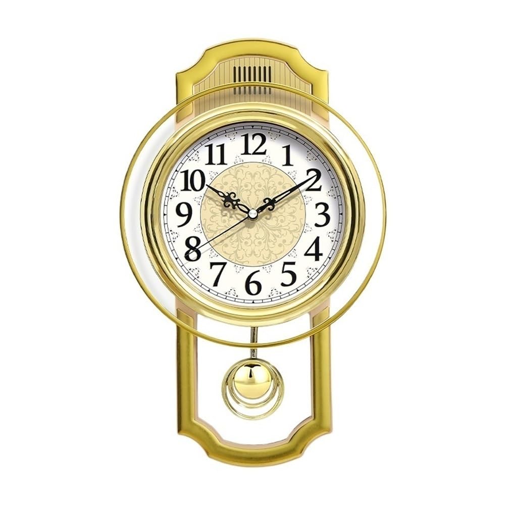 J9V4G6S3B5 Analogue Wall Clock European Retro Swing Wall Clock, Simple and Stylish Living Room Decoration Bedroom Silent Quartz, Gold/brown for Room Decoration(Gold)