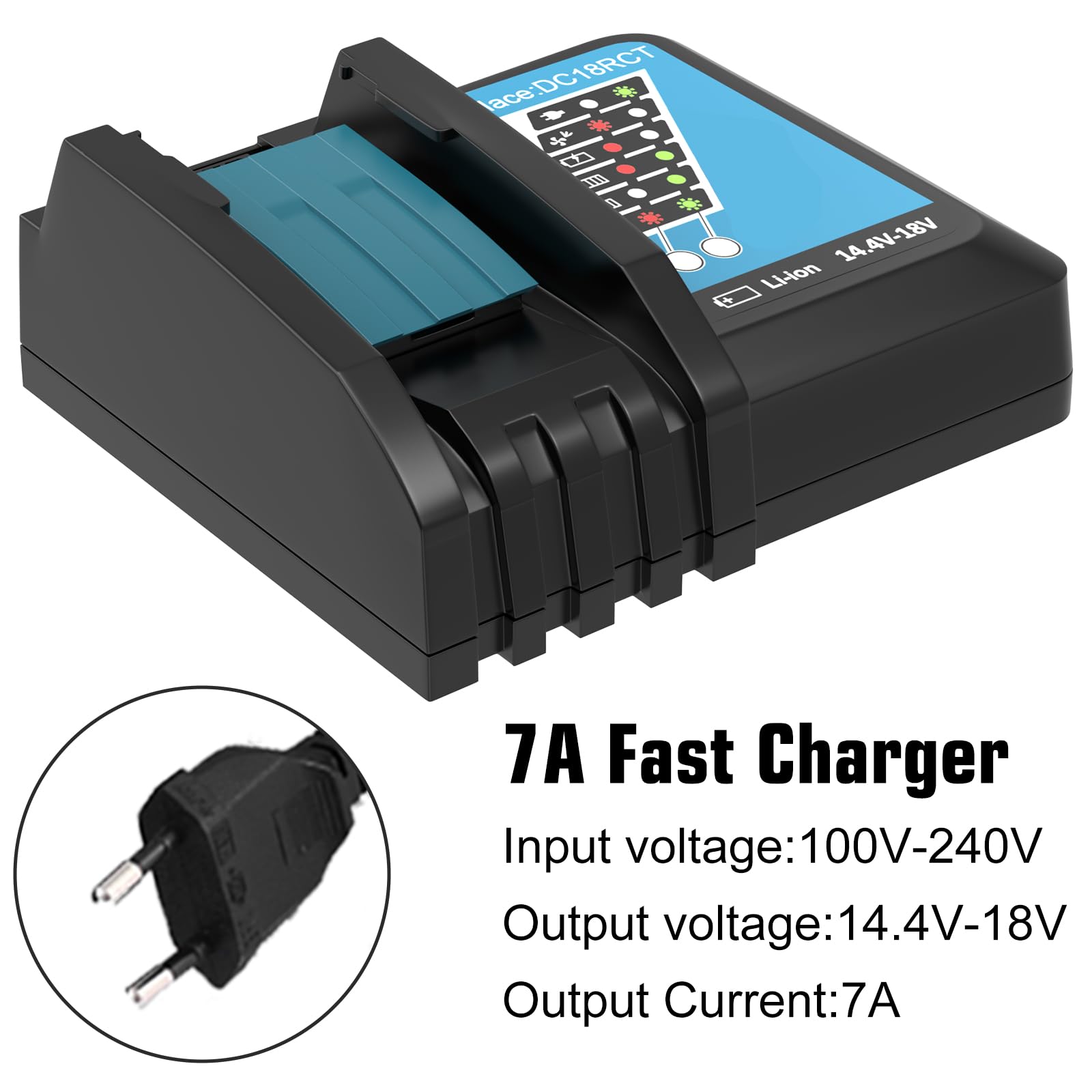 Cargador rápido 7A Recambio para Cargador Makita 18V DC18RC