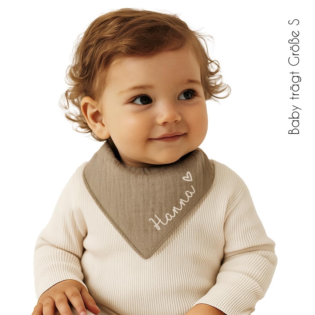 ARTEE Personalisiertes Halstuch Dreieckstuch aus Musselin Gaze 100% Baumwolle für Babies und Kleinkinder in 2 Grössen erhältlich, mit Namens Personalisierung aus OekoTex zertifiziertem Druckmaterial
