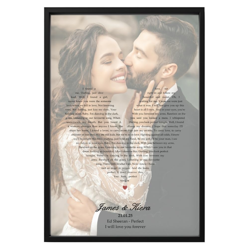 PPDesigns Personalised Song Lyrics framed print, with picture & song lyrics in a heart.