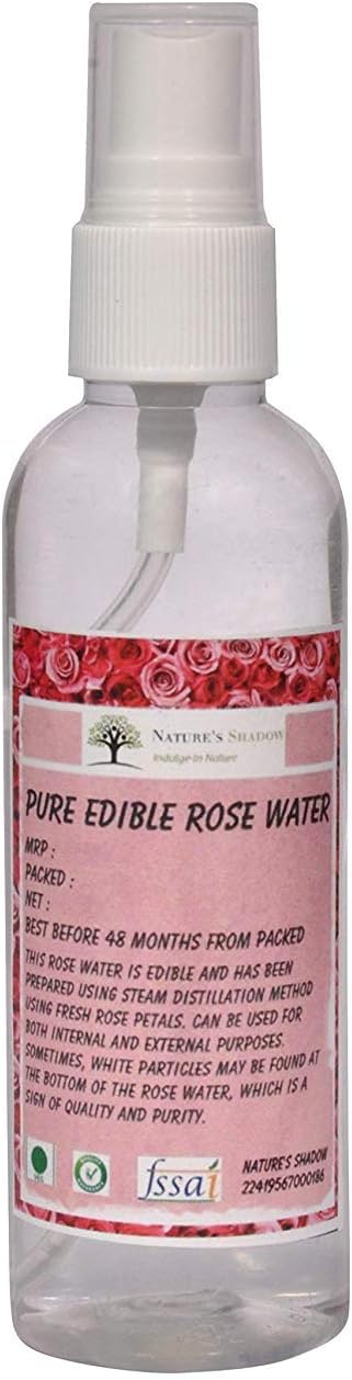 Nature's Shadow - Pure Edible Rose Water for Internal, External and Cooking Purposes (Mild, 250 ML)