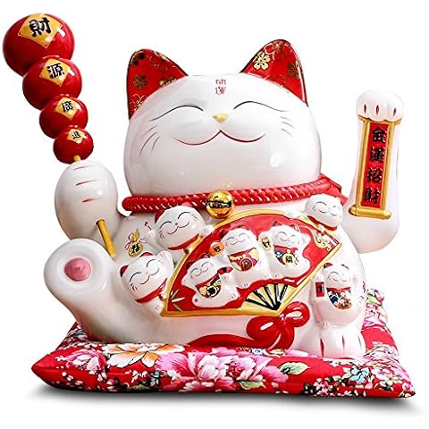 Large Size Ceramic Thriving Business Maneki Neko Lucky Cat(Beckoning Cat) ,Best Gift for Business Opening ,Feng Shui Decor Attract Wealth and Good Luck Cover