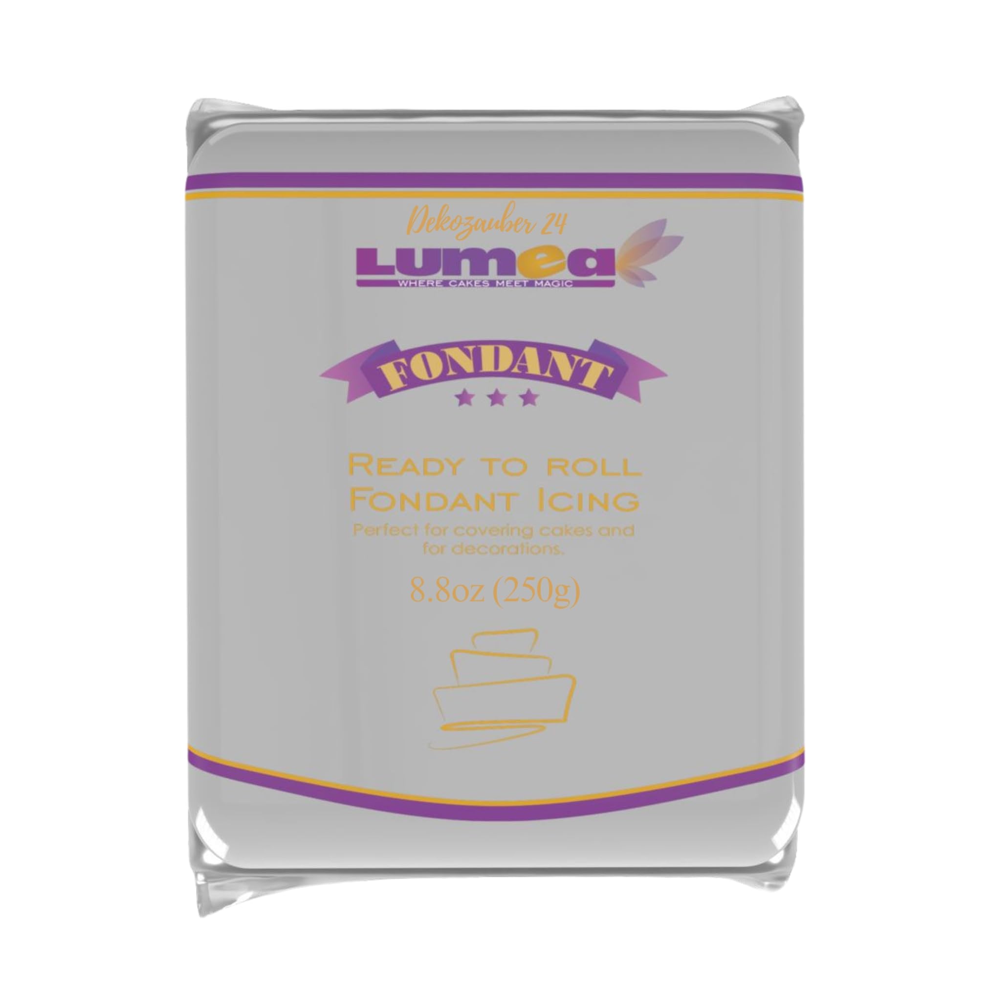 Dekozauber24 Premium Fondant silber, 250g, glutenfrei, graues Rollfondant als essbare Tortendeko, weich und biegsam, für Torte, Kuchen und Figuren