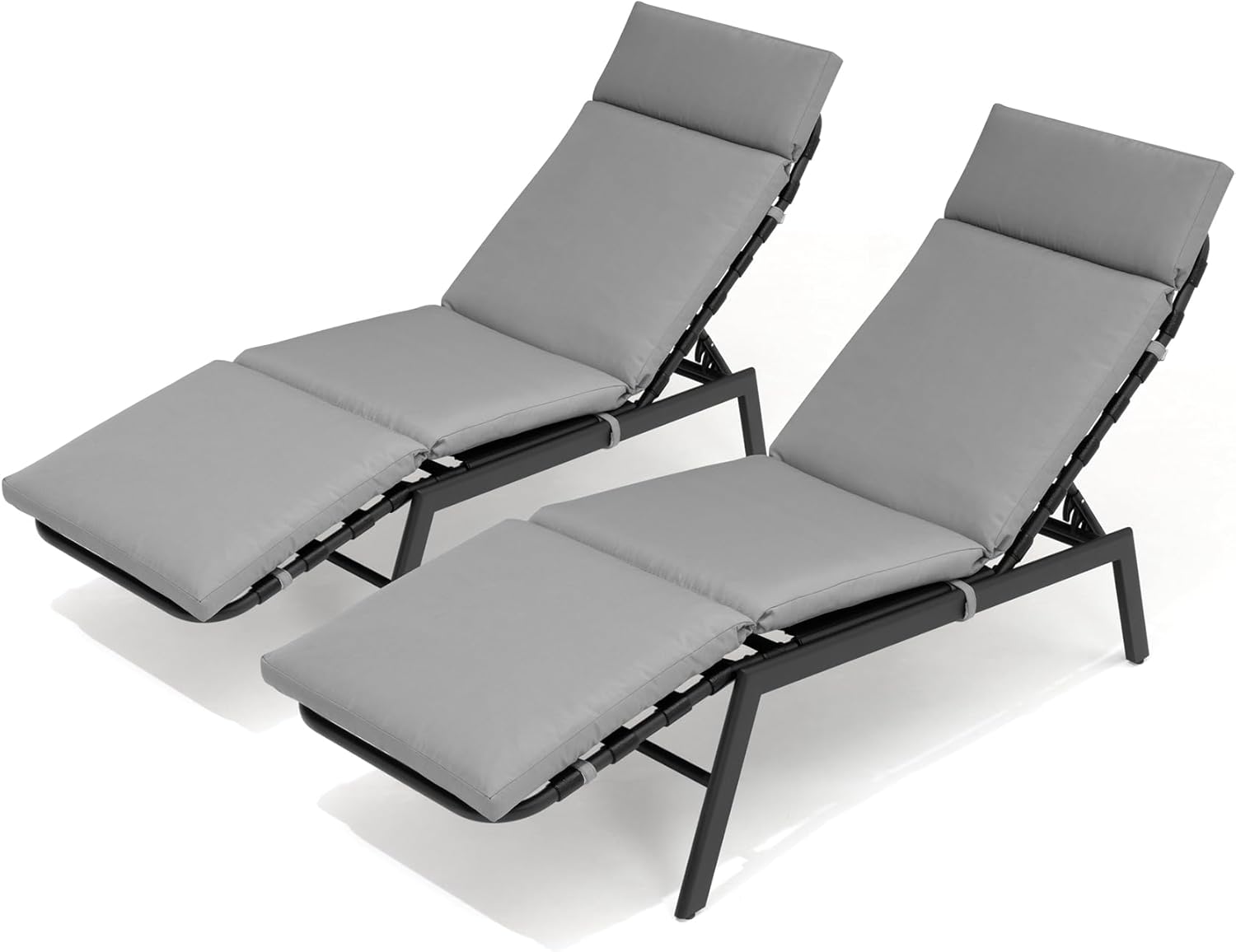 Pellebant Outdoor Chaise Lounge Chairs with Cushions Set of 2, Pool Lounge Chairs with Adjustable Positions, Patio Recliners for Garden, Deck, Yard, Dark Gray