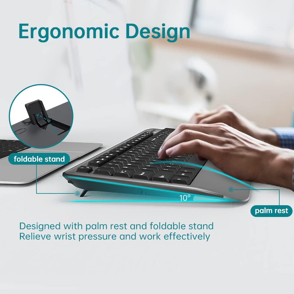 Authеntіс Crаzу Dеаlѕ Wireless Keyboard and Mouse, UHURU 2.4GHz USB Full-Sized Keyboard and Mouse Combo, Wireless Keyboard with Palm Rest, 3 Level Adjustable DPI Mouse, for PC, Laptop, Windows (Grey)