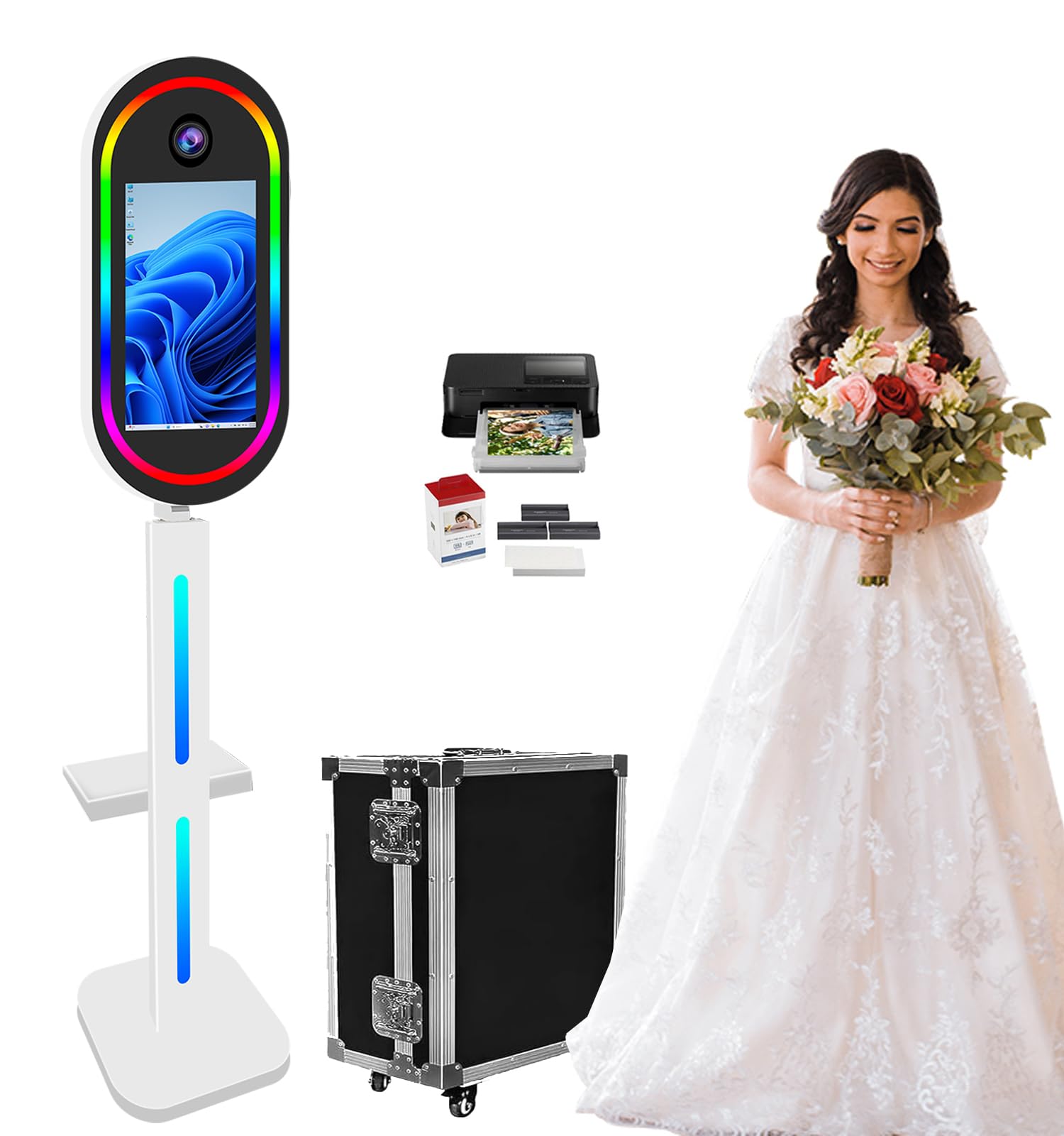 Magic Mirror Photo Booth 165 Cm Con Touch Screen, Fotocamera DSLR, Luce RGB, Per Eventi, Matrimoni E Feste, Inclusa Custodia Da Volo