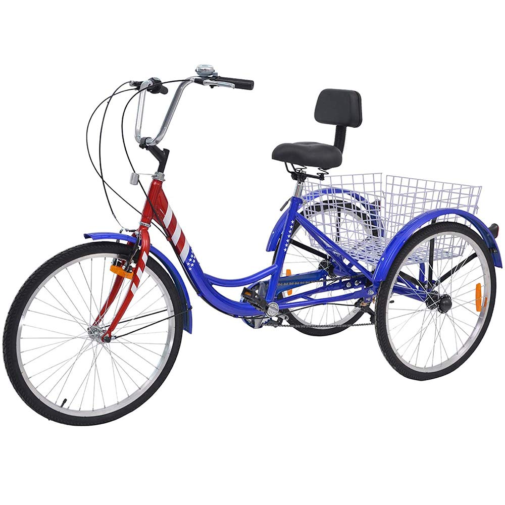 Adult Tricycles, 7 Speed Adult Trikes 20/24/26 inch 3 Wheel Bikes for Adults with Large Basket