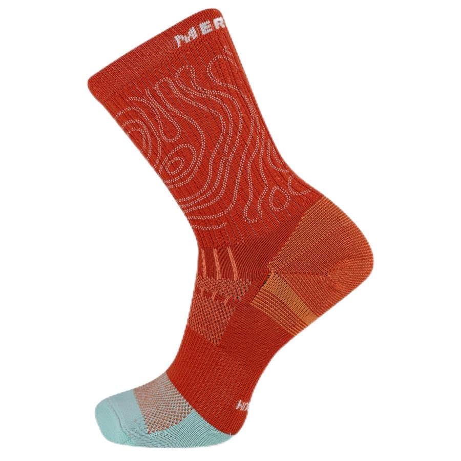 Merrell Reflective Trail Runner Light Crew Socks 1 Pair, Brick, Men's 5-8.5 / Women's 5-9.5
