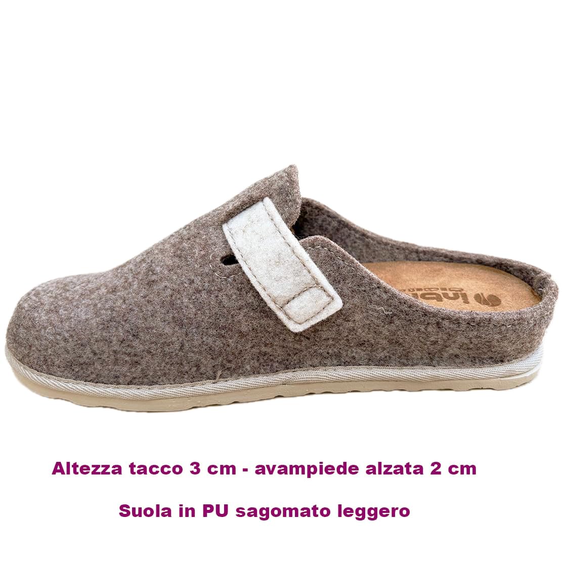 inblu Chanclas mujer zapatillas confort invierno sabot fieltro POLLY y hebilla plantilla anatómica SOFT extraíble