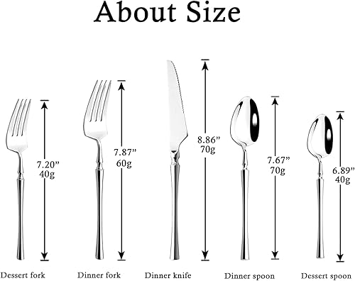 Miniatura 3 de JASHII Juego de vajilla de lujo de 20 piezas de plata para 4 cubiertos con cuchara tenedor de ensalada, juego de utensilios de cubertería, pulido
