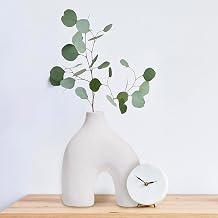 Modern Round U-Shaped Vase - 8"x3.35"x9.3" Stoneware Sand Graze Hollow Flower Vases for Home Decor - Cute Vases for Centerpieces, Living Room, Office & Entryway Display White