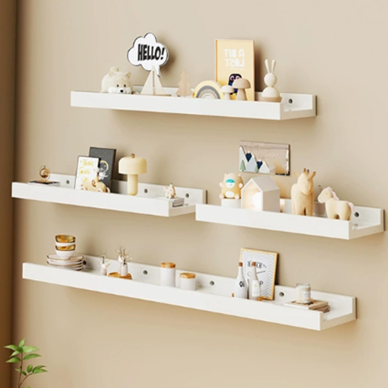 Wandregal Holz, Schweberegal Bilderleiste Regal Wand Schmal für Bilderrahmen und Bücher, wall Shelf für Küche Wohnzimmer Schlafzimmer Arbeitszimmer (Weiß, 60x15cm)