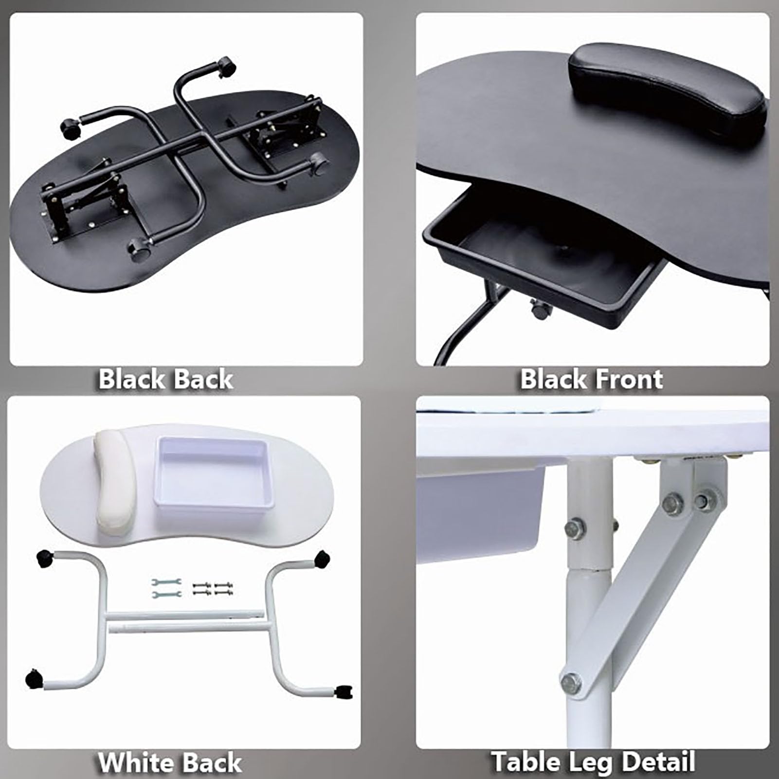 Tavolo pieghevole portatile per tecnici di manicure, con cuscinetto per il polso, grande cassetto, ruote bloccabili, postazione di lavoro per tecnici delle unghie
