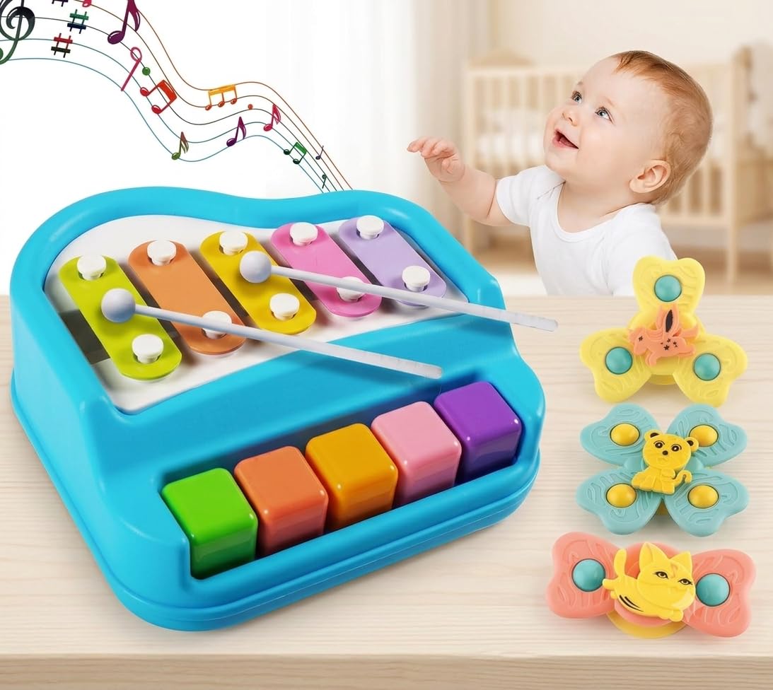 2 in 1 Xylophone Piano & Spinner Combo Baby Musical Toys Set | Includes 3 Spinners, Colourful Keys, For Infants & Toddlers, 2 Mallets Included, Sensory Play Toy-image-30
