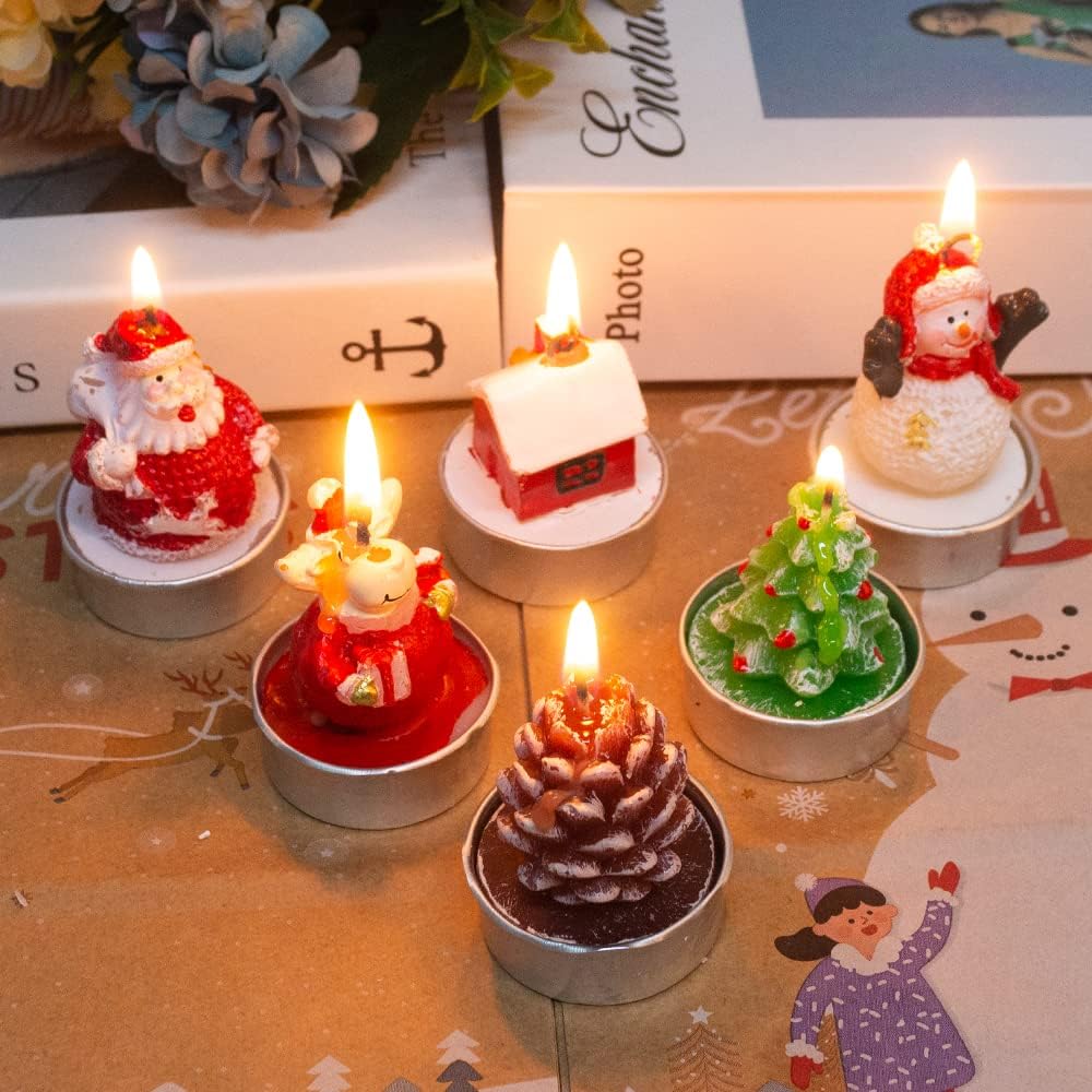 12 Pieces Christmas Taper Candles, Tealight Candles Handmade Delicate Santa Claus