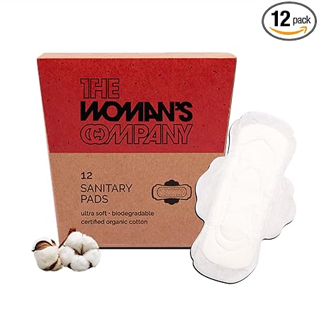 THE WOMAN'S COMPANY Teenage Sanitary Pads for Girls Organic Ultra Soft Cotton Mini Pads, Antibacterial, Biodegradable & Rash-Proof Sanitary Napkins for Teenagers (Pack of 12)