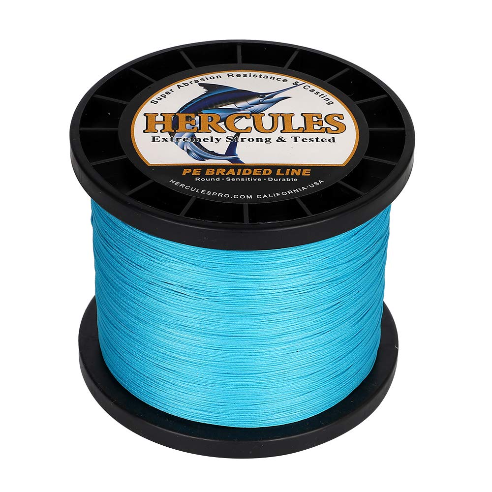 HERCULES - Lenza da pesca intrecciata, 1000 m, test da 68 kg, per acqua salata e dolce, in PE, 8 fili, blu, 68 kg, 0,62 mm