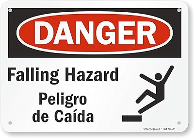 SmartSign 7 x 10 inch “Danger - Falling Hazard, Peligro De Caida†Bilingual OSHA Metal Sign, 40 mil Laminated Rustproof Aluminum, Red, Black and White