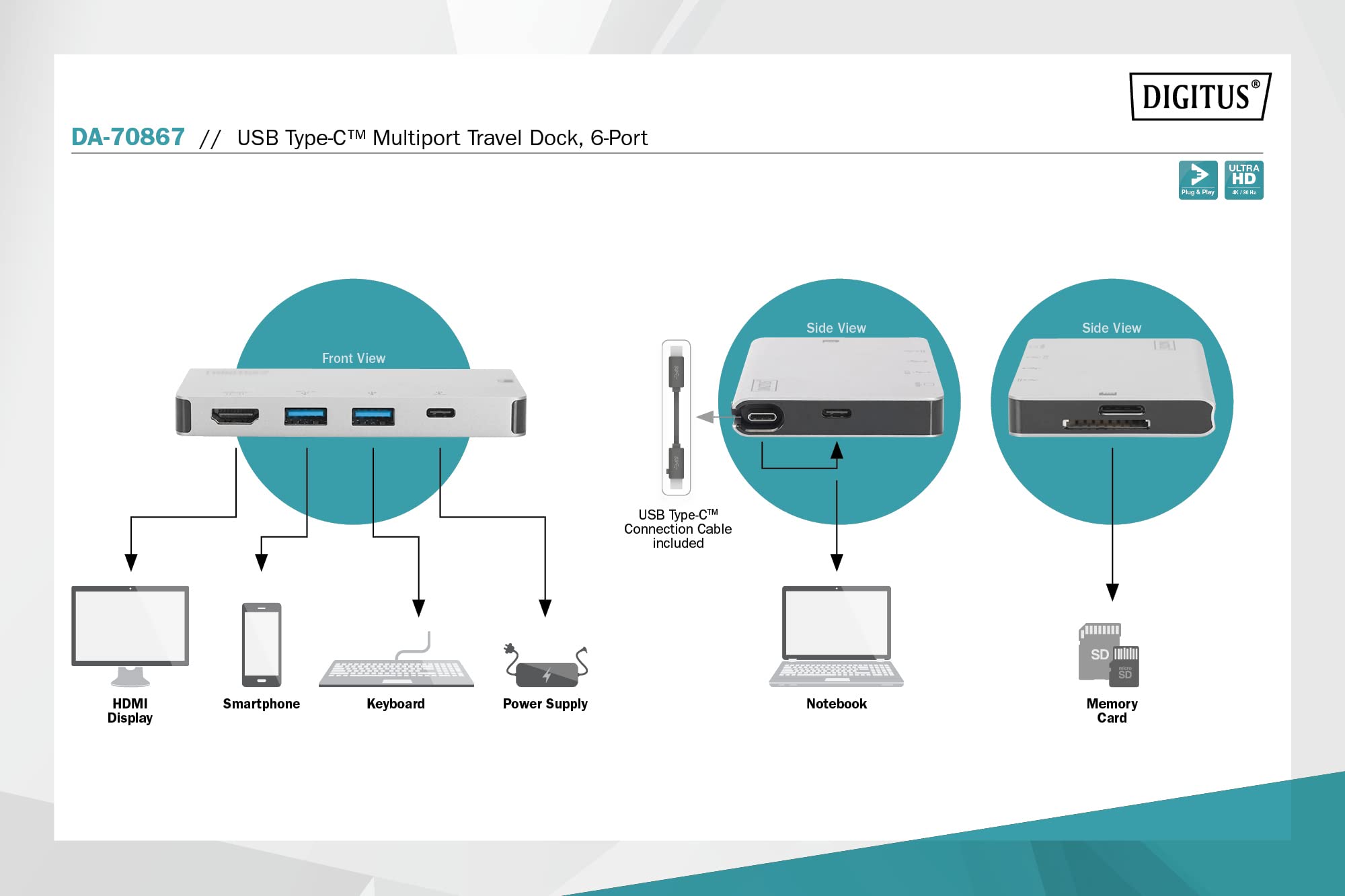 DIGITUS USB-C Universal Docking Station, 8-Port da-70884 DIGITUS USB-C Universal Docking Station, 8-Port da-70884