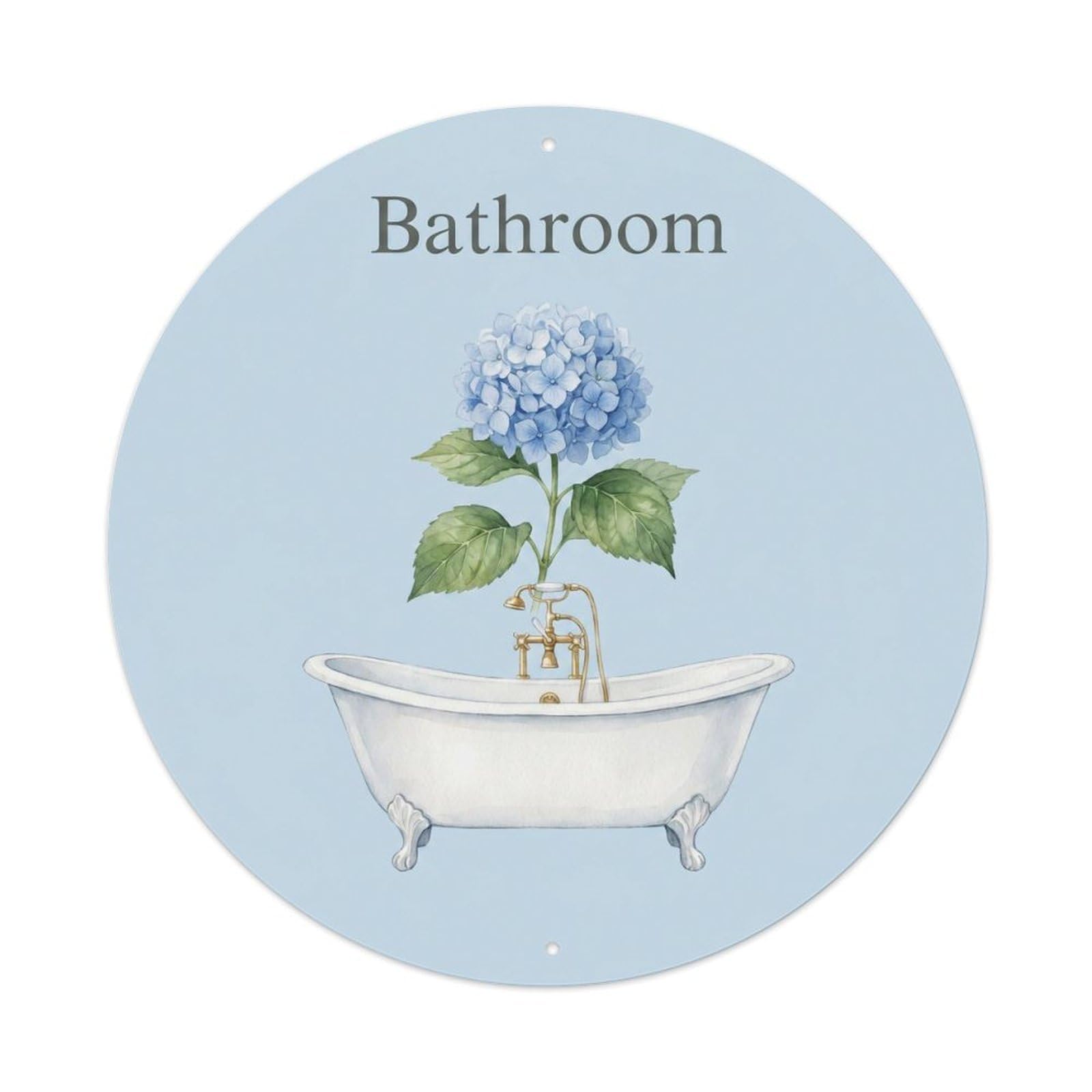 Yrnq Vintage Style Bathroom Hydrangea Farmhouse Round Bathroom Vintage Metal Tin Sign Plaque Wall Decor For Cafe, Club, Garden Round Metal Poster 8X8inch