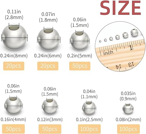 Miniatura 2 de Ofiuny Cuentas de plata de ley 925 genuinas para hacer joyas, 100 cuentas redondas lisas de 0.098 pulgadas (0.098 in), cuentas espaciadoras de bolas
