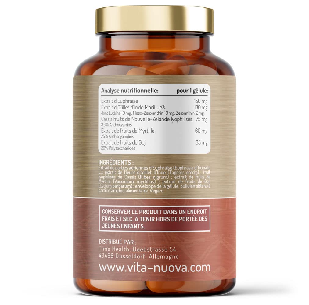 Complément alimentaire pour les yeux - 120 capsules - Contient de la lutéine, zéaxanthine, myrtille, baies de goji et euphrasie - Fabriqué UK (120 Capsules - Bouteille)
