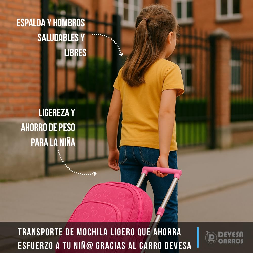 Devesa Carro Mochila Escolar para Niño y Niña Plegable y Resistente - Carrito Plegable con Ruedas para Mochilas Escolares - Trolley Escolar - D202 (Negro)