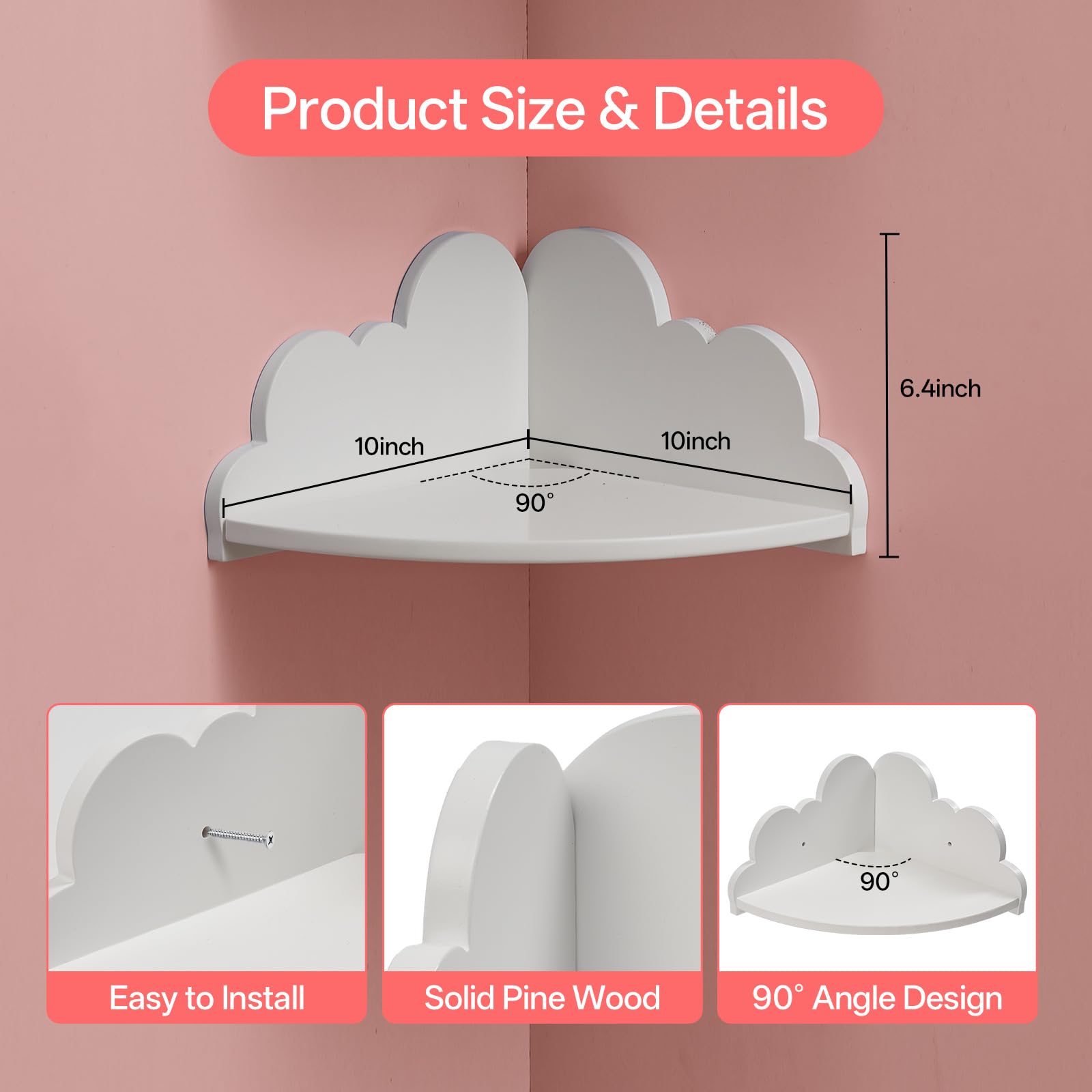 Gieanoo Wolke Corner Regale Set von 3, weiße Wandregale für Kinderzimmer, Schlafzimmer, Wohnzimmer Cloud schwebende Regale für Spielzeug, Pflanzen, Bücher & Lagerung