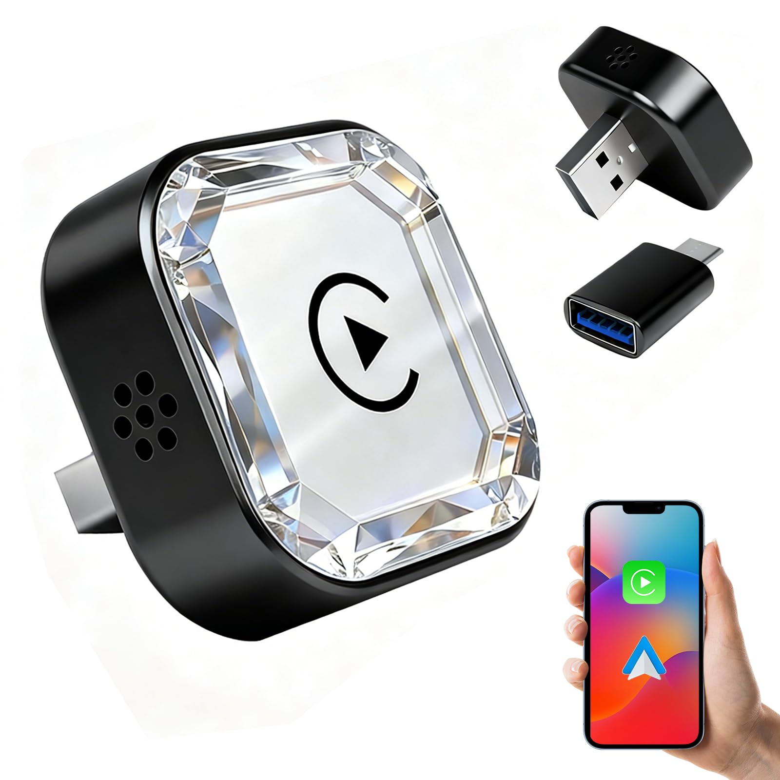 Wireless Carplay Adapter, 2026 Upgraded Mini Bluetooth Carplay Adapter for iPhone & Android Auto Compatible Cars (Black)