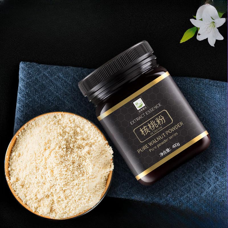 Pure Black Sesame Powder, Sugar Free, Walnut and Five Black Powder, Nutritious and Healthy Breakfast Soup, Black bean powder, HALAL, Ideal Vegan Snack (Walnut powder,1 Can)