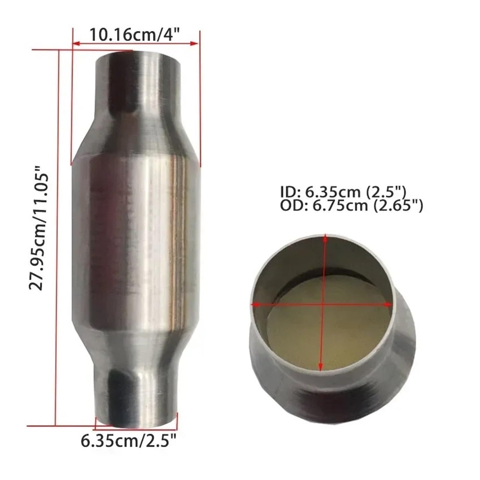 2,5" Uniwersalny Katalizator Samochodowy, Tłumik Wydechowy, Długość 11" 400 Ceramiczny/200-komorowy, Podłoże Metalowe Uniwersalny katalizator z wlotem/wylotem