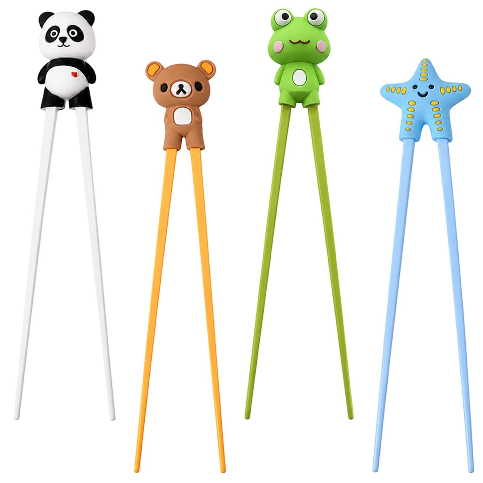 4-Piece Reusable Animal Chopsticks Set for Kids and Family, Personalized Chopsticks with Starfish Frog Panda Bear Patterns, Animal Print Tableware for School Lunch Box